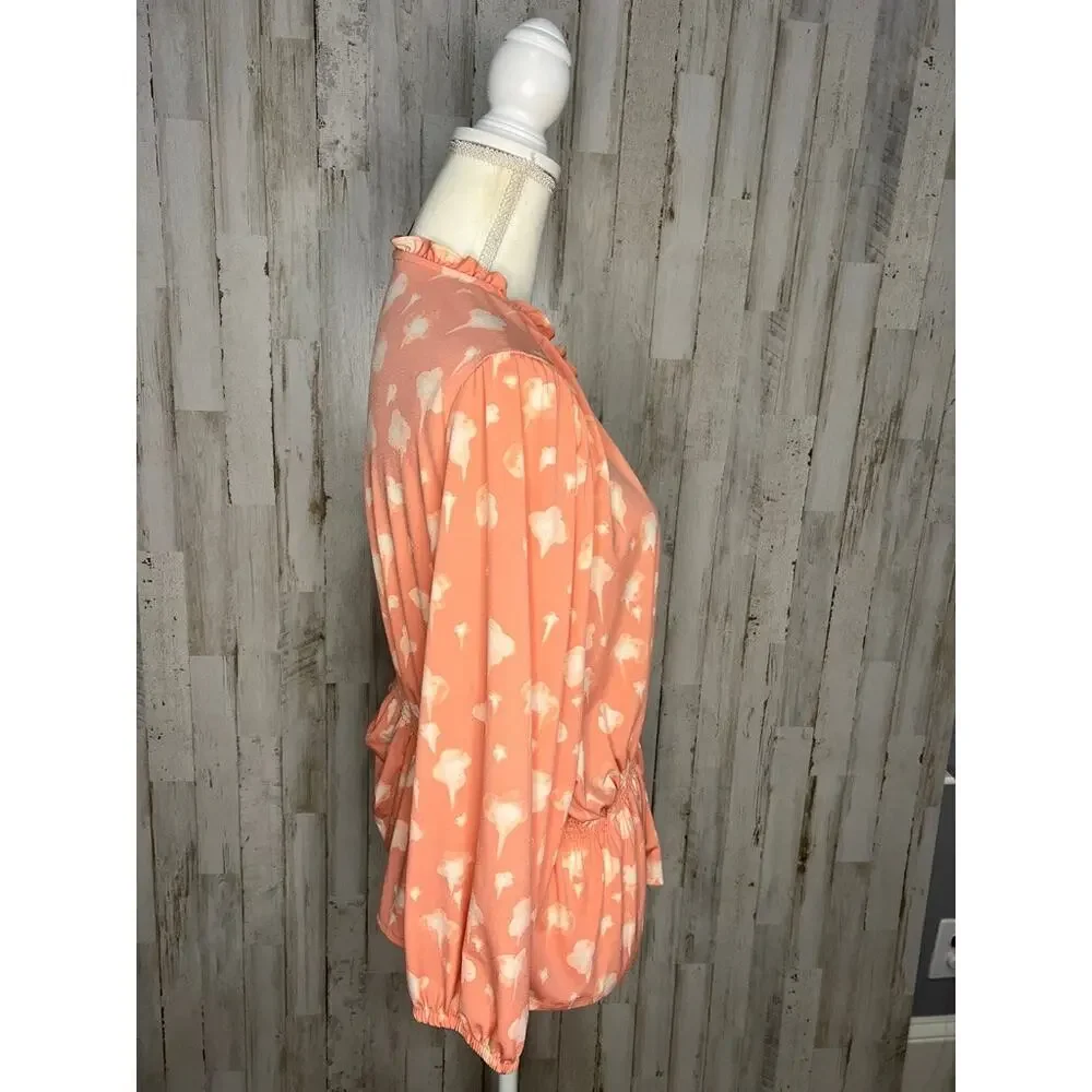 Simply‎ Vera Vera Wang Women's XL Pink Floral Ruffle Blouse Top